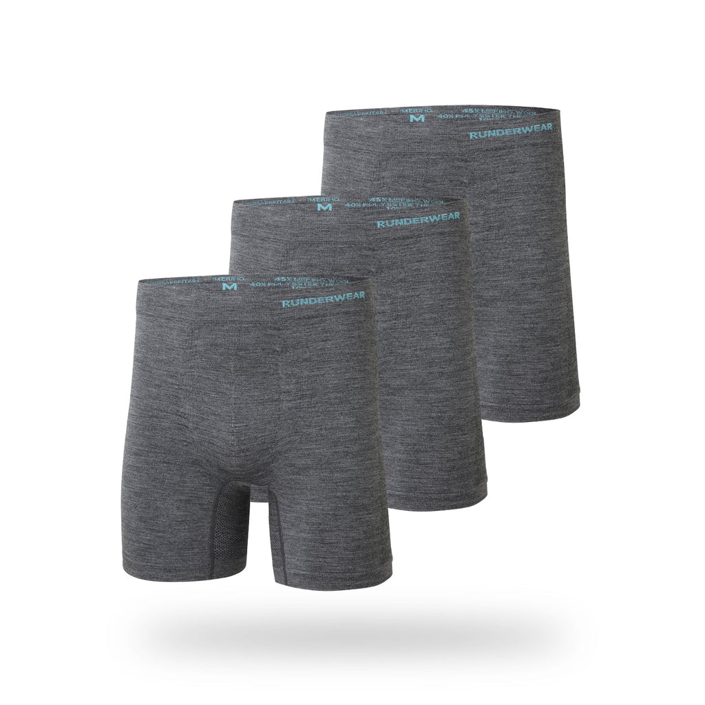 Men’s Merino Wool Running Boxer Shorts – Grey (3-Pack)